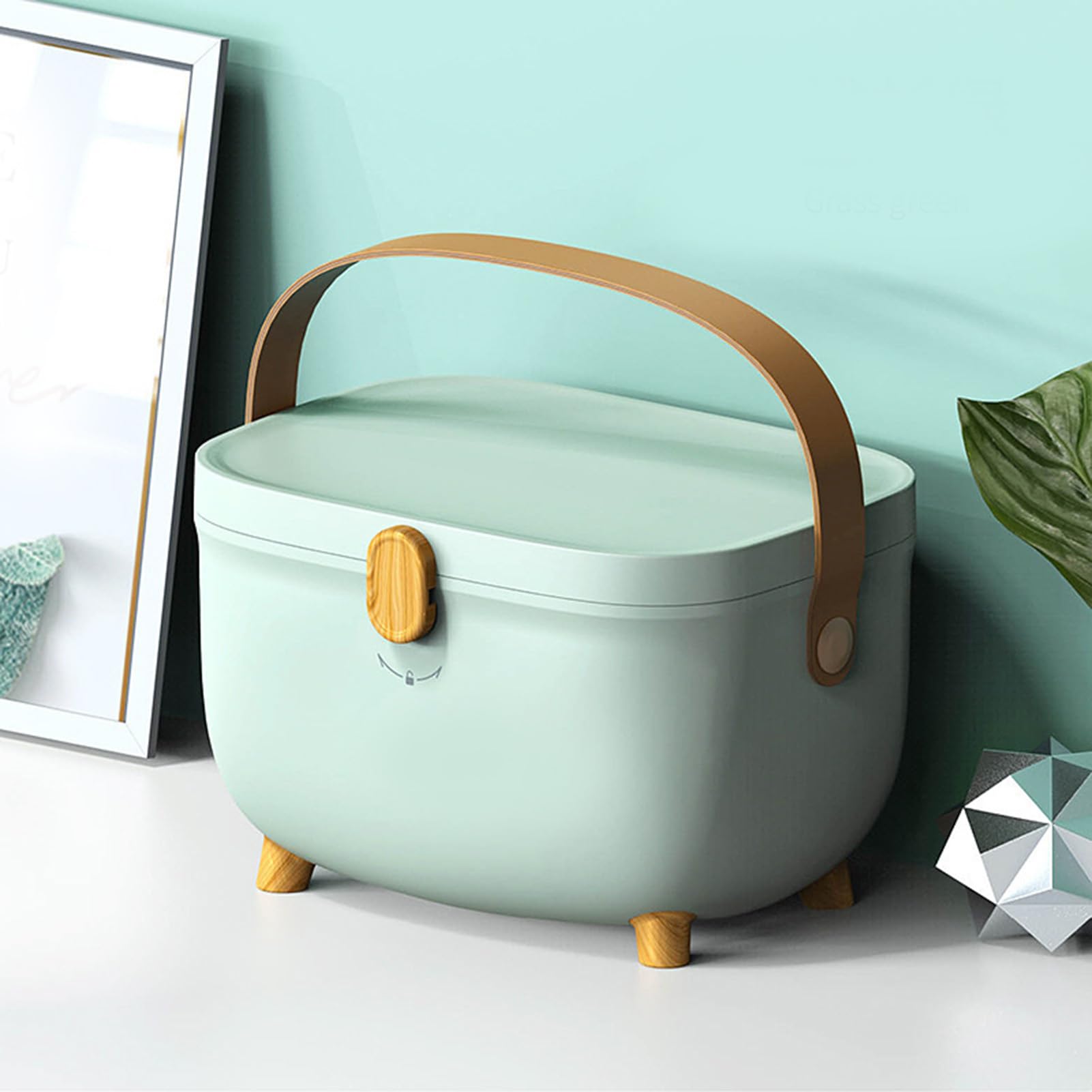 ICRPSTU Oval Storage Box Household Double Layer Large Capacity Multicompartment Organizer Box for Home Dorm (Light Green)