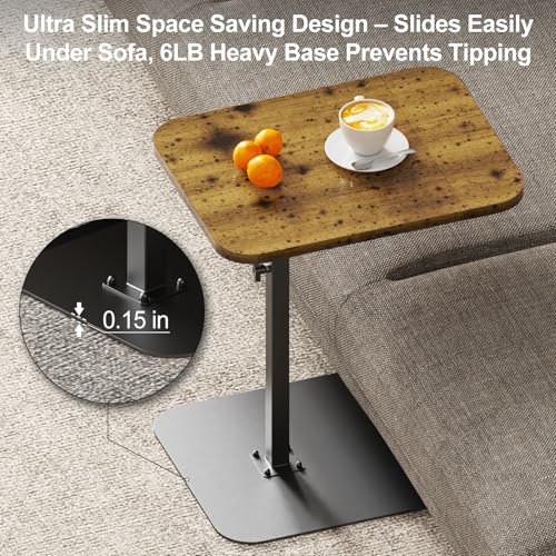Image of HzTinT Large Tv Tray Side Table Sofa Tray for Couch Heavy Metal Base | Swivel /Adjustable Height, Sofa Bed Bathroom Study TV Tray C Shaped End Table Food Snack Trays for Eating