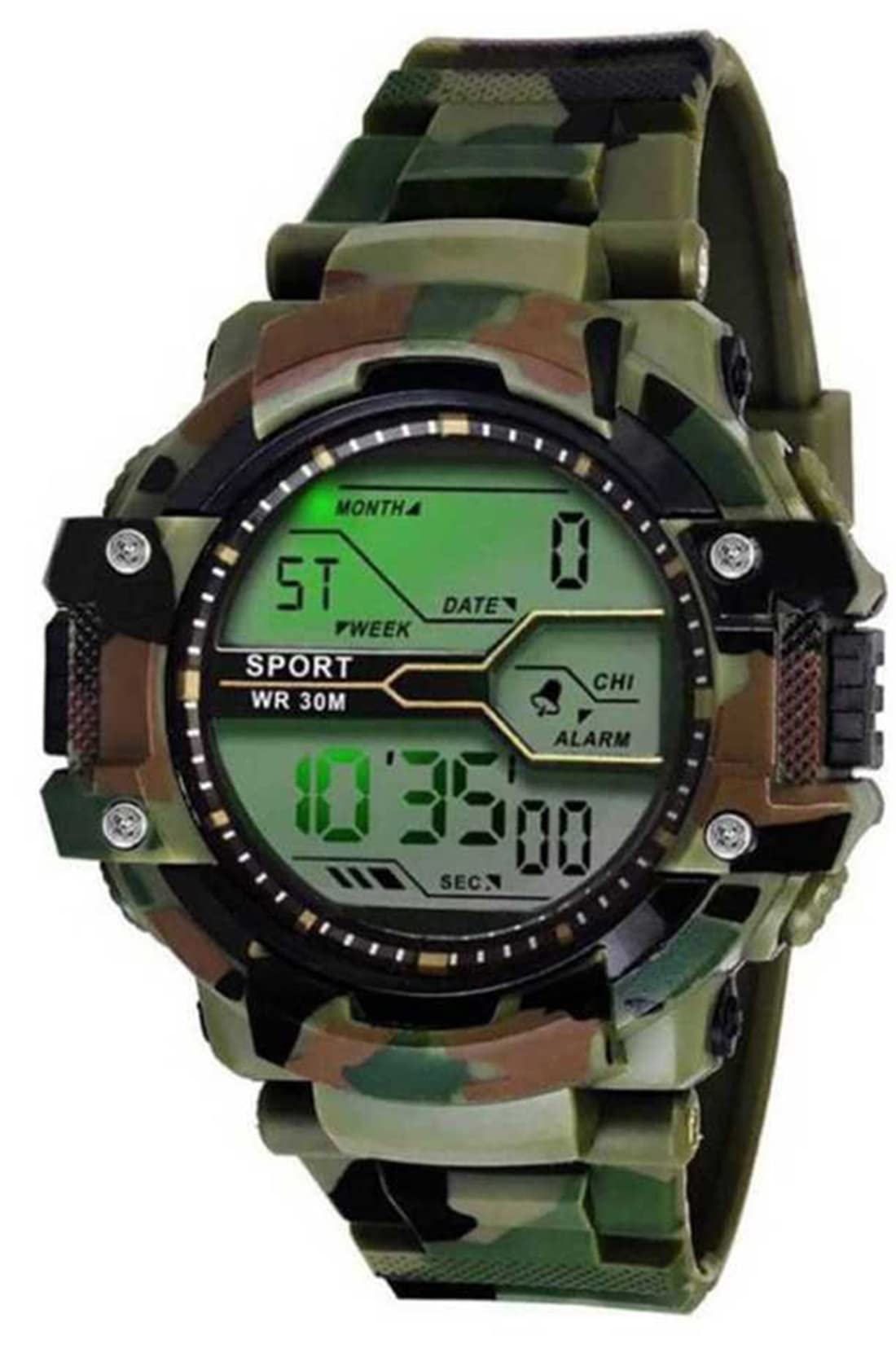 HarborPolyurethane Army Green Multi-Function Digital Sport Watch For Men