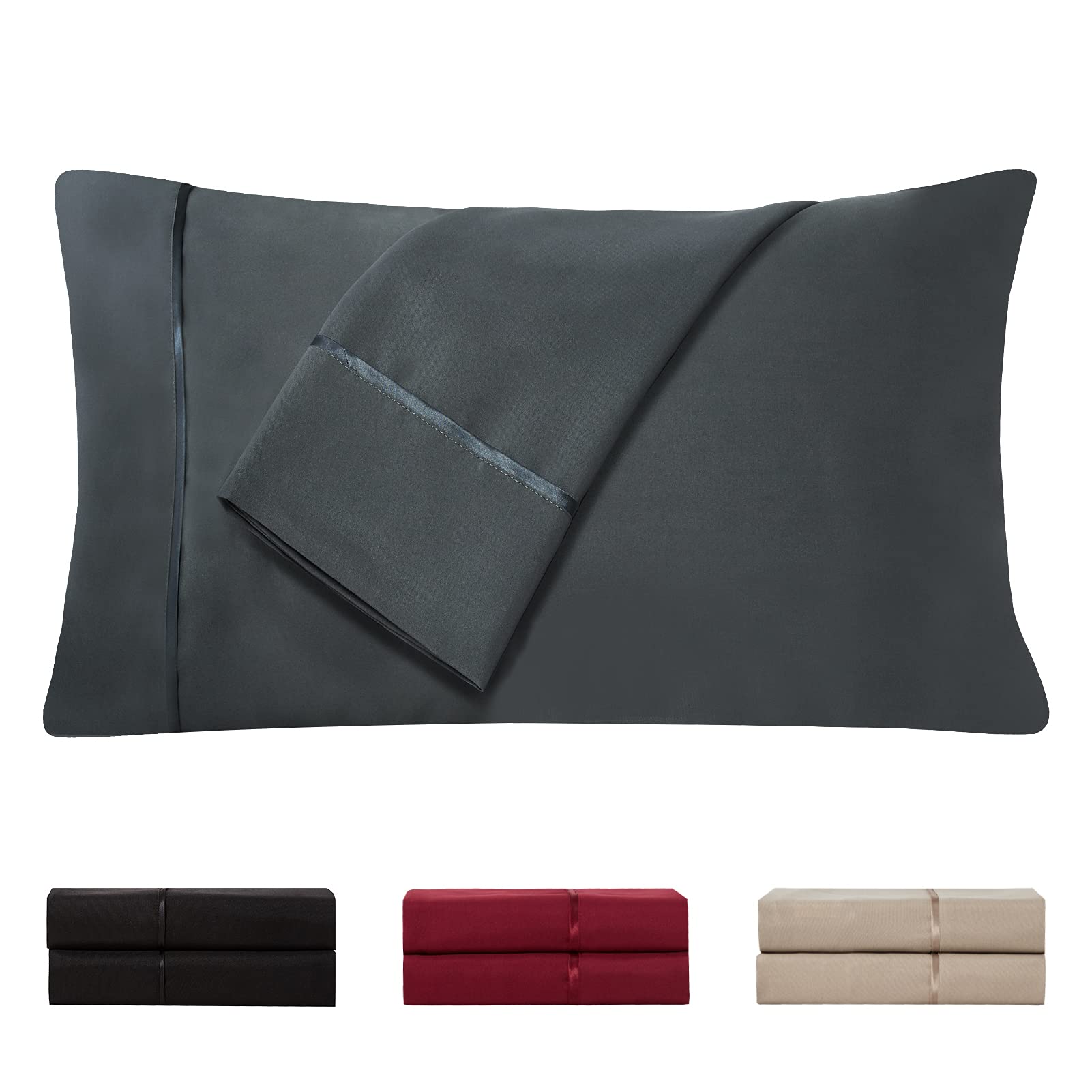 Taies d'oreiller 50x75 cm en microfibre grise lot de 2 housses forme enveloppe pour lit standard
