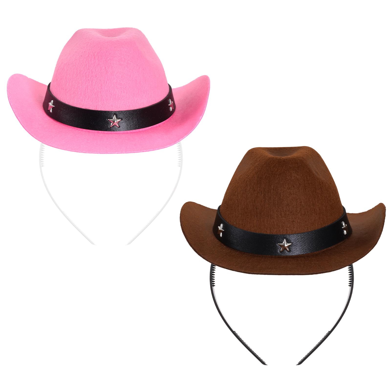 Haakong Cowgirl Hat Headband Mini Cowboy Hat Headband for Women Western Cowgirl Costume Accessories Halloween Cowboy Party (Classic Pink and Brown)