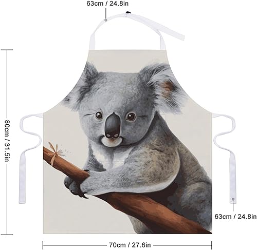 Miniatura 2 de Personalized Koala And Butterfly Adult Apron, Kitchen Cooking Aprons for Woman Man, Adjustable Bib Apron with Pocket for Baking, BBQ Crafting