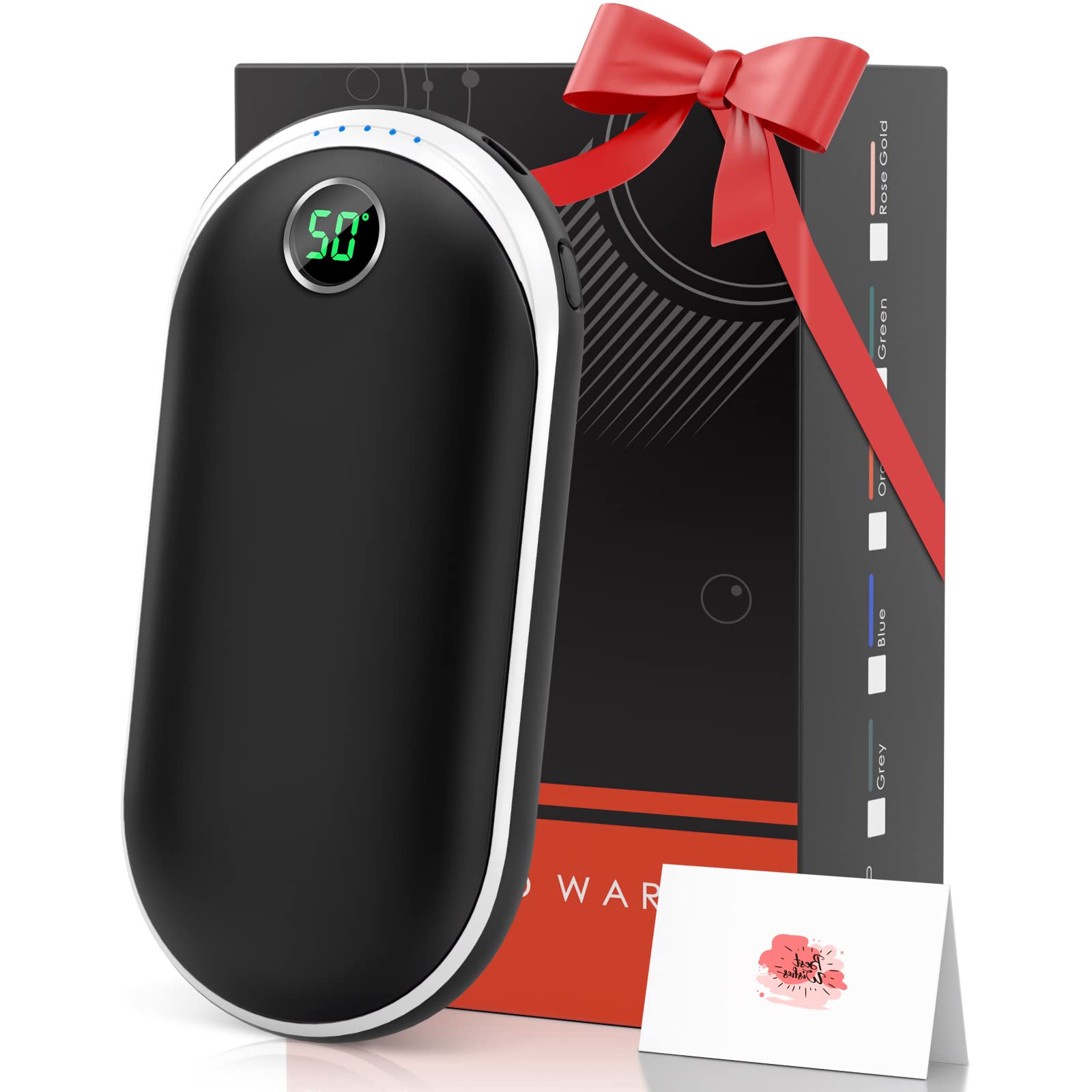 Hand Warmers Rechargeable, Power Bank 10000mAh Battery with Double-Sided Heating, Portable Pocket Heater Long-Lasting Heat Great for Outdoors Hunting Skiing Camping, Warm Gifts - Black