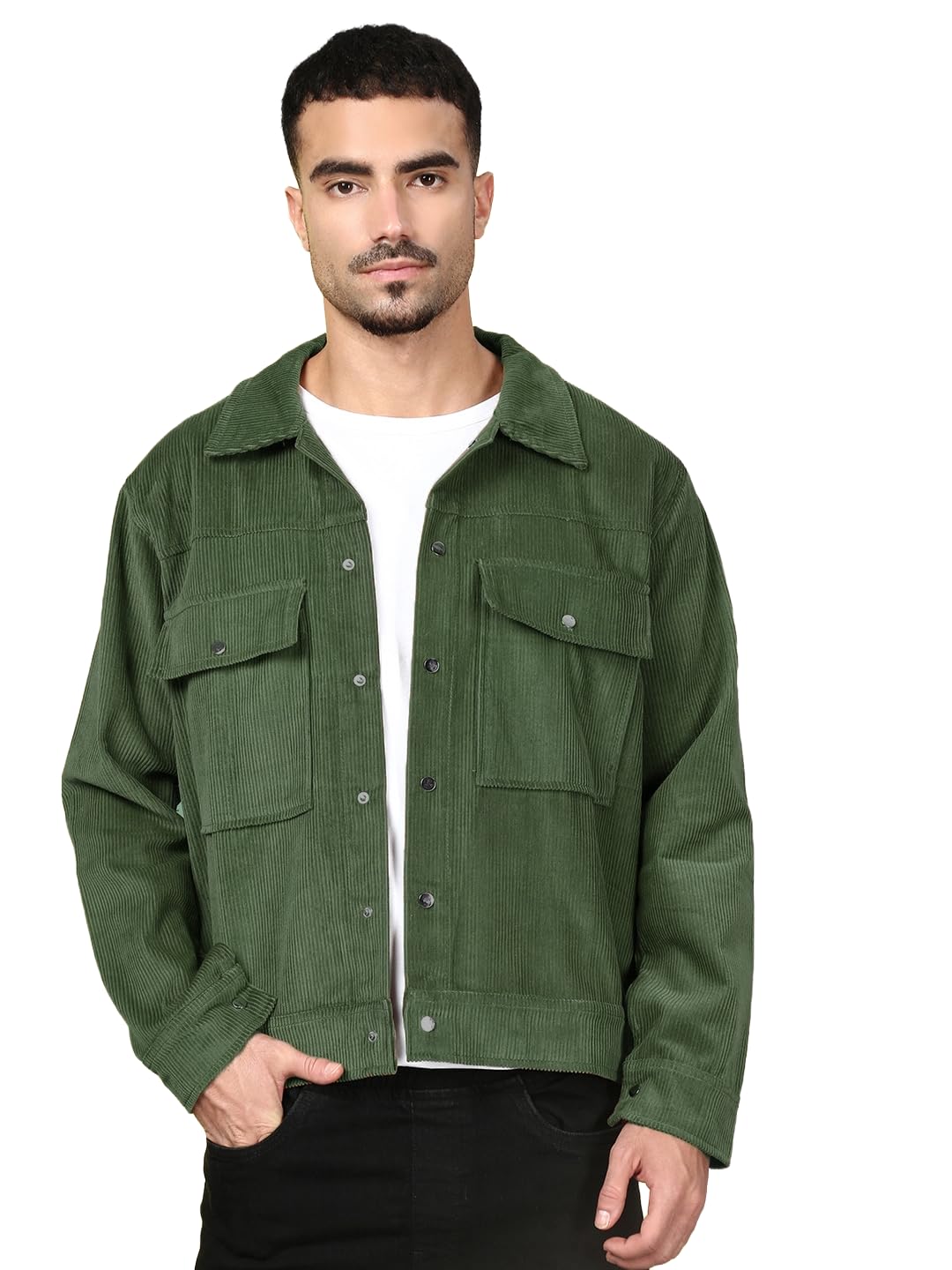 Classic Corduroy Trucker Shacket, Cotton Blend, Button Front Closure