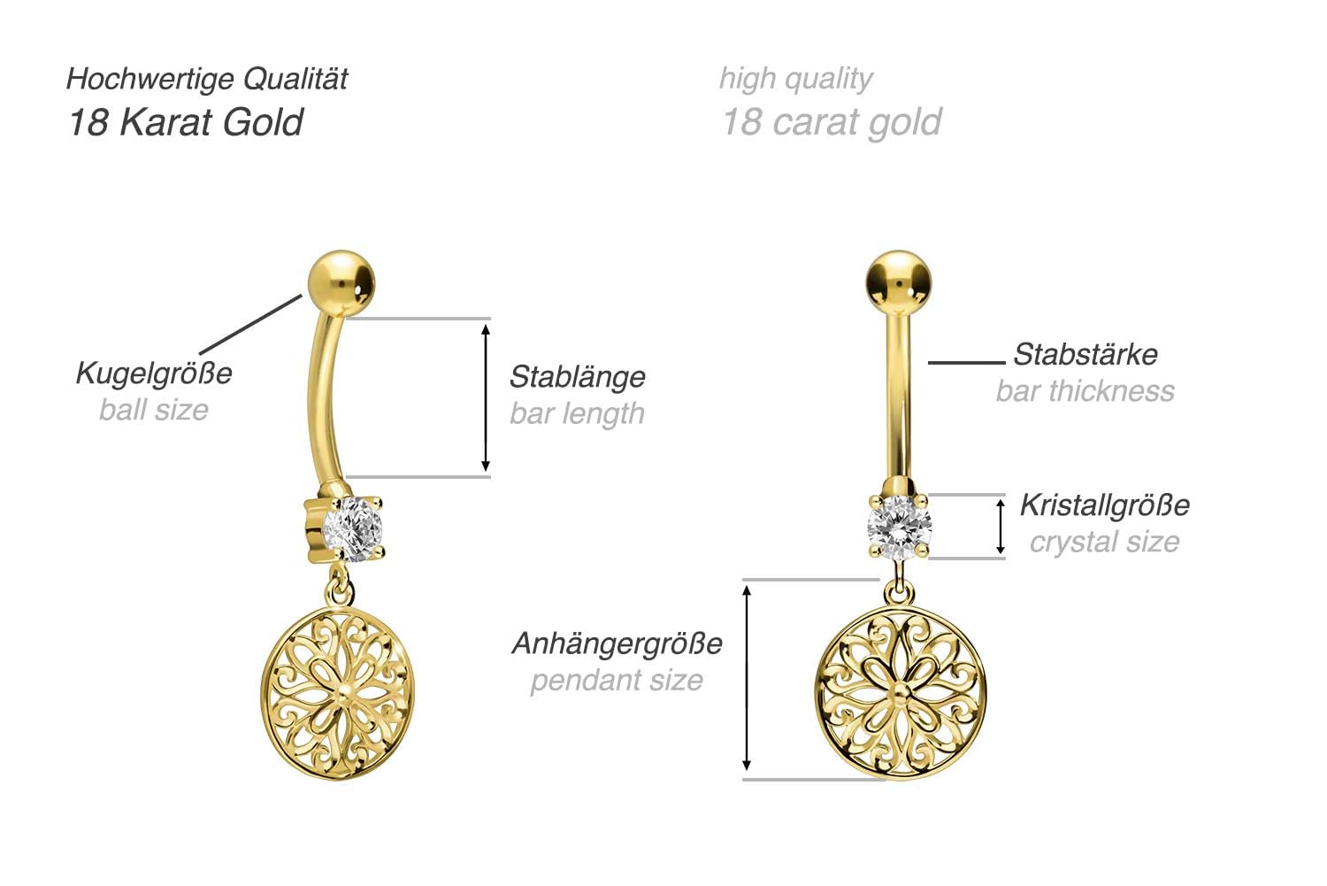 PIERCINGLINE 18 Karat Gold Bauchnabelpiercing MANDALA Bananabell Piercing Gelbgold