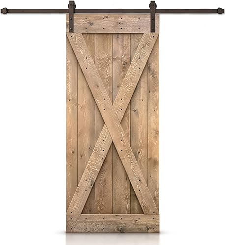 46 in. x 84 in. X Series Light Brown Stained DIY Wood Interior Sliding Barn Door with Hardware Kit