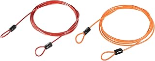 M METERXITY 2 Pcs Security Cables - Plastic Coated Steel Locking Rope Apply to Outdoor/Bicycle/Travel (2.5mmx1.5m, Orange + Red)