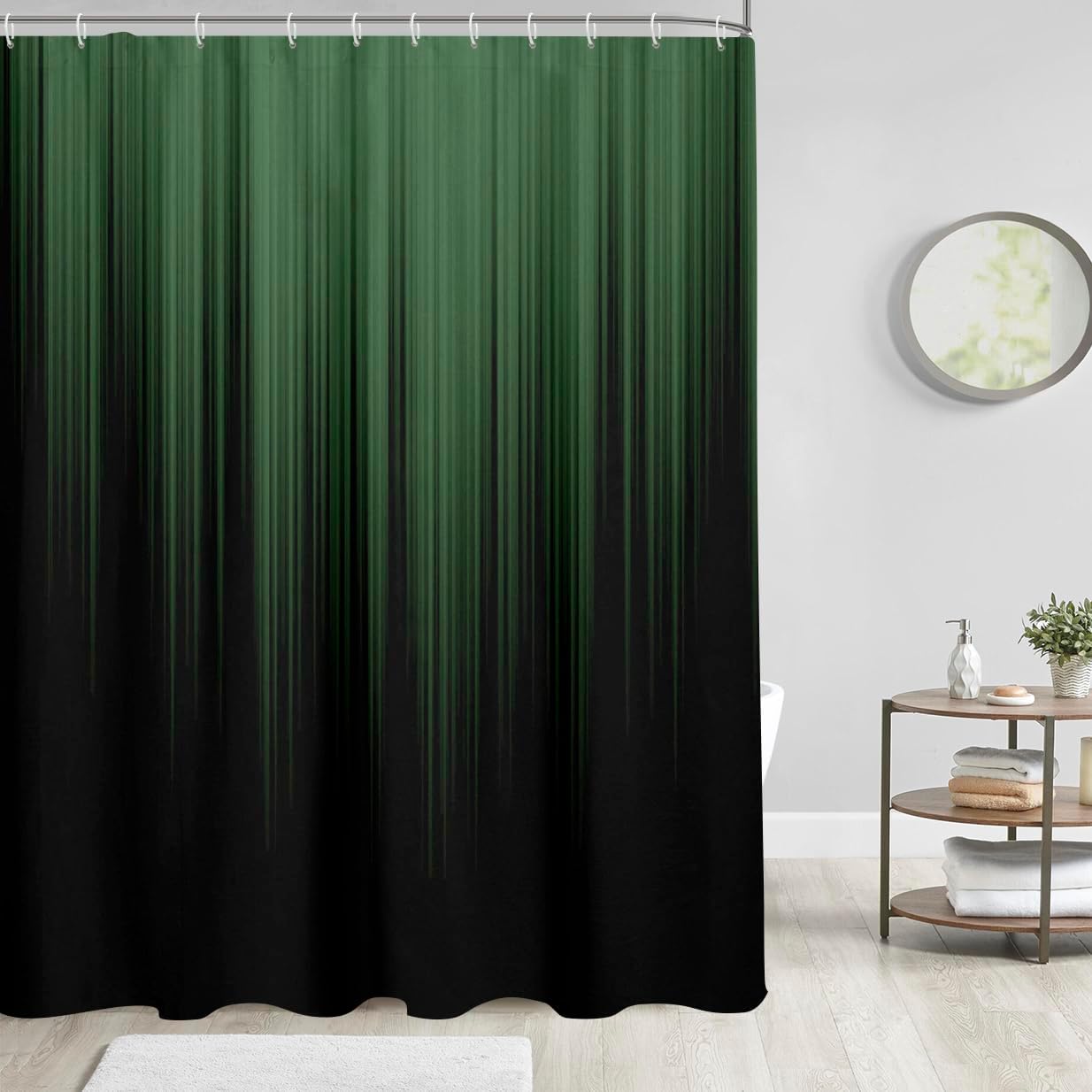 AAtter Green Black Shower Curtain Striped Abstract Modern Gothic Boho Gradient Simple Dark Men Art Extra Long XL Large Bathroom Home Decor Bathtub Set with 12 Hooks, 72x84, Gradient