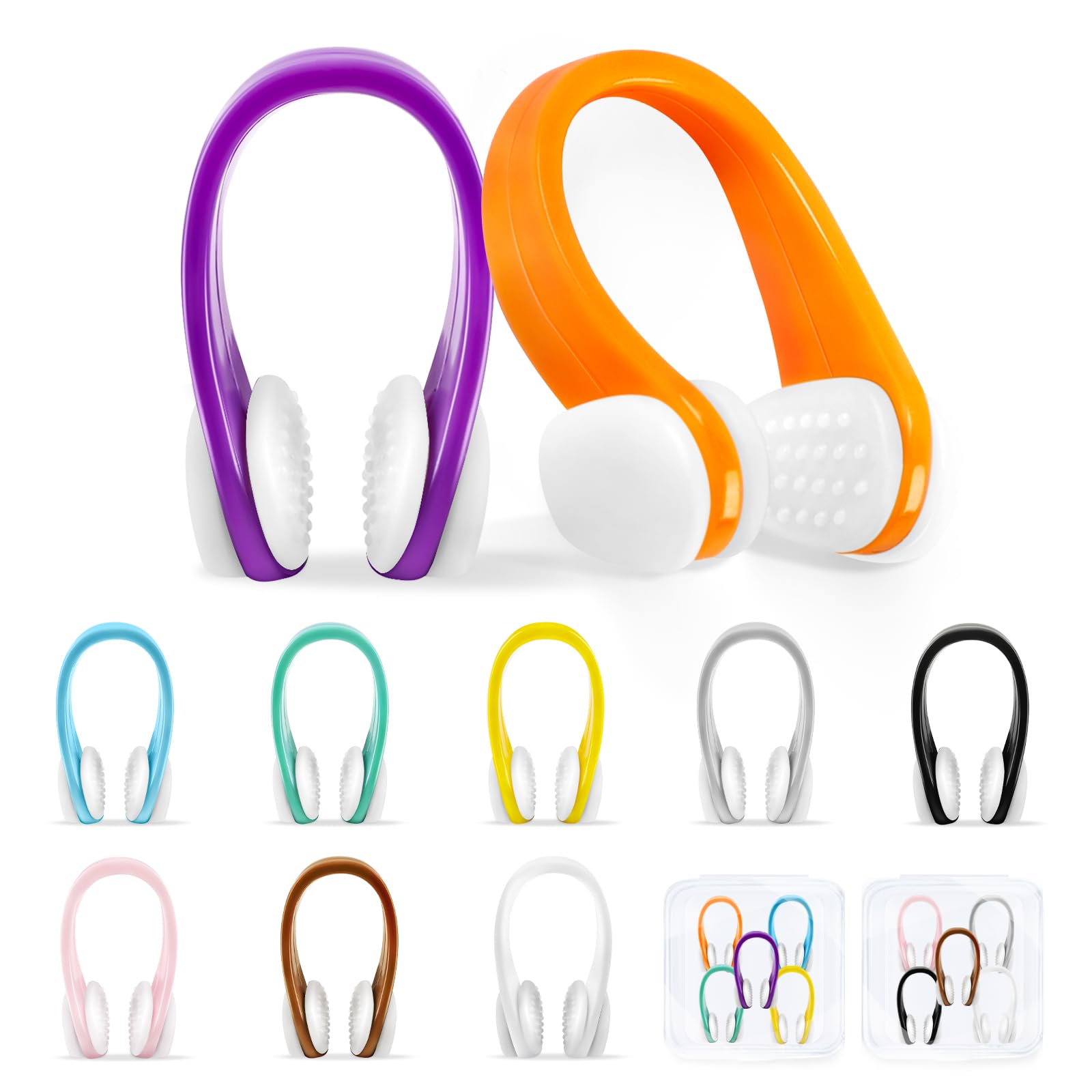 Swimming Nose Clip - 10 Packs Silicone Swim Nose Plugs for Kids (Age 7+) and Adults,Waterproof Pool Nose Plugs for Diving Swimming and Other Water Sports with Storage Box,Multi-Color