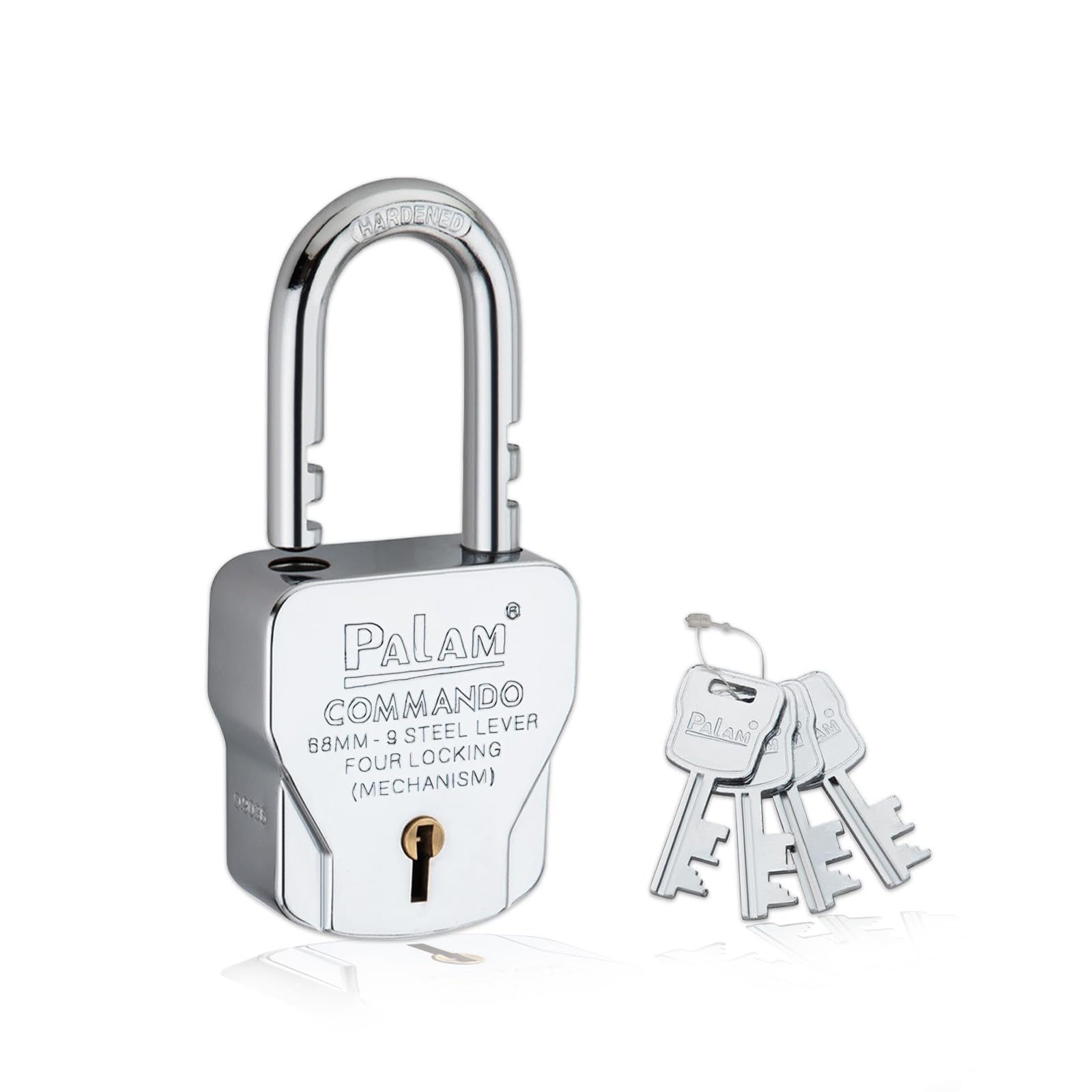 Palam Lock and Key Commando 68mm with4 Keys | Steel Body | Hardened Shackle | 4 Locking Mechanism with 9 levers | Suitable for Main Door Lock,Gates,Shutter,Home | (B0CHJS1VNM) Amazon Price History, Amazon Price Tracker
