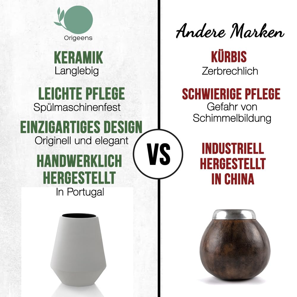 ORIGEENS MATE BECHER - Mate Tee Set mit Mate-Tee Becher (Portugal), Bombilla, Bio Yerba Mate - Originelles Geschenkset für die traditionelle Zubereitung von Mate