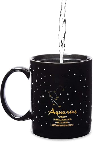 Miniatura 4 de Okuna Outpost Taza que cambia de color de 11 onzas con diseño de signo astrológico del zodiaco de Acuario (negro)
