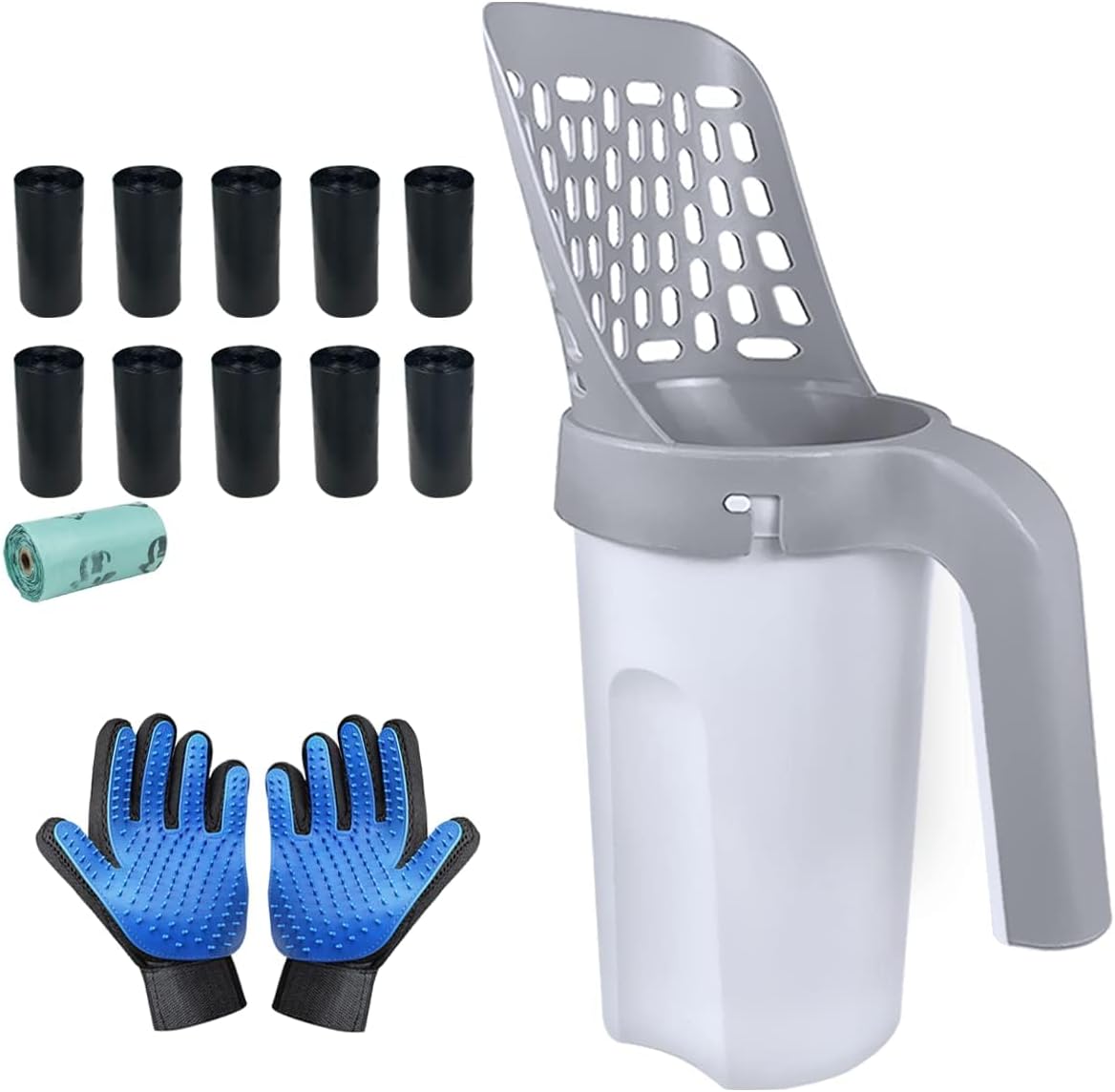 Cat Litter Scoop with Holder,with 215 Bags 1 Pair Gloves