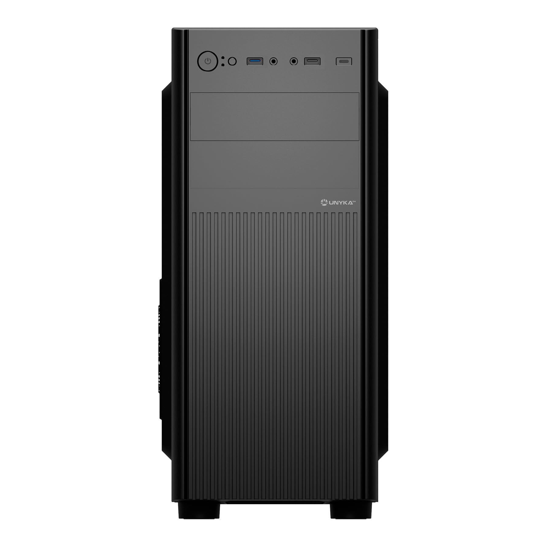 UNYKAch Caja ATX UK8026 – Torre ATX/Micro ATX/ITX con USB 3.0 y USB Tipo C, hasta 5 Discos, 7 Slots de Expansión y Soporte hasta 300 mm GPU