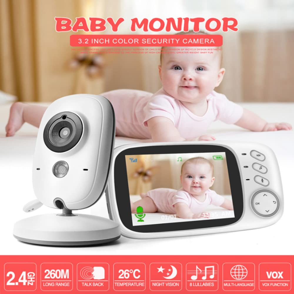 Elektroniczna niania z kamerą i noktowizorem, bezprzewodowa niania wideo, 2 megapiksele, dwukierunkowa rozmowa, zasięg 260 m, zdalny zoom nachylenia, monitor temperatury, przypomnienie o karmieniu