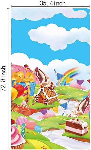 Miniatura 5 de Bandera de color de dona arcoíris de Candyland Sweet Cartoon de 35.4 x 72.8 pulgadas, globo, galleta, helado, decoración de puerta de patio, baby