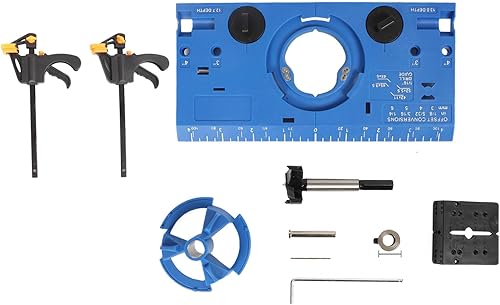 Giftprod Taladro de bisagra con dos abrazaderas, plantilla de bisagra oculta de 1.378 in, juego de brocas guía de taladro, adecuado para bisagras de