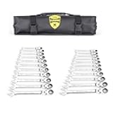FLZOSPER 22-Piece Flex-Head Ratcheting Wrench Set，Metric & SAE Chrome Vanadium Steel Hand Combination Wrench Spanner with Portable Carrying Bag