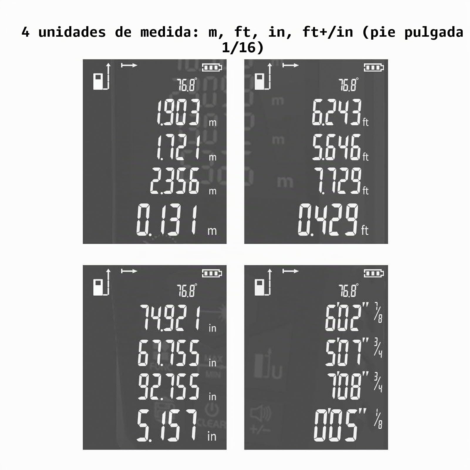 Medidor Láser de Distancia de 200M, 0,05-200M (656ft) Telémetro Láser de con Pantalla de 2,4", Medidor Digital de Ángulos Múltiples Y Medidor de Área Y Volumen, para Construcción Y Renovaciones