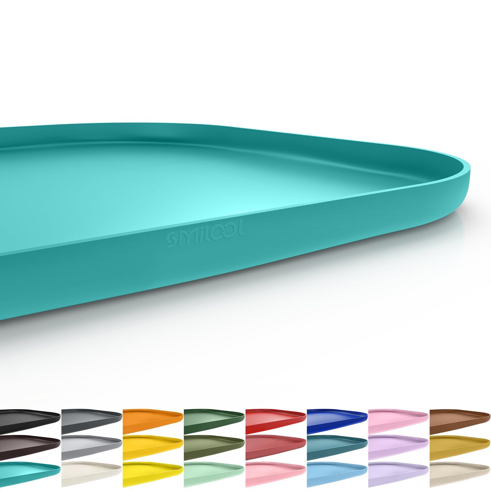 SMILOOL Silicone Pet Food Mat with Raised Edge for Food and Water Bowl, Dog Feeding Mats, Cat Food Trays for Floor Waterproof, Rubber Tray for Dogs and Cats, 24 x 16 x 0.8 Dark Turquoise โ image 1