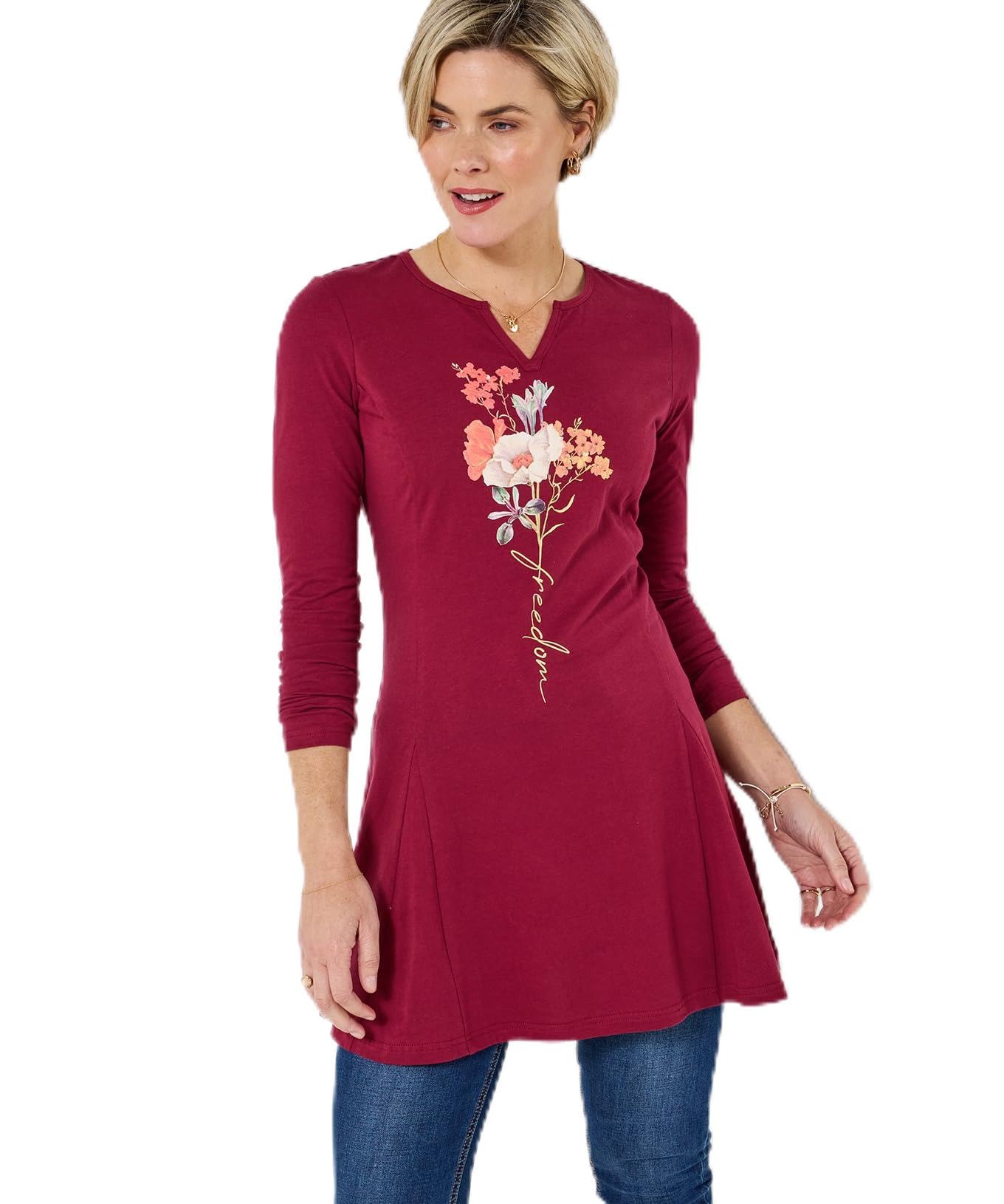 Joe Browns Women's Floral Print Jersey Tunic, Regular, Berry, UK 8