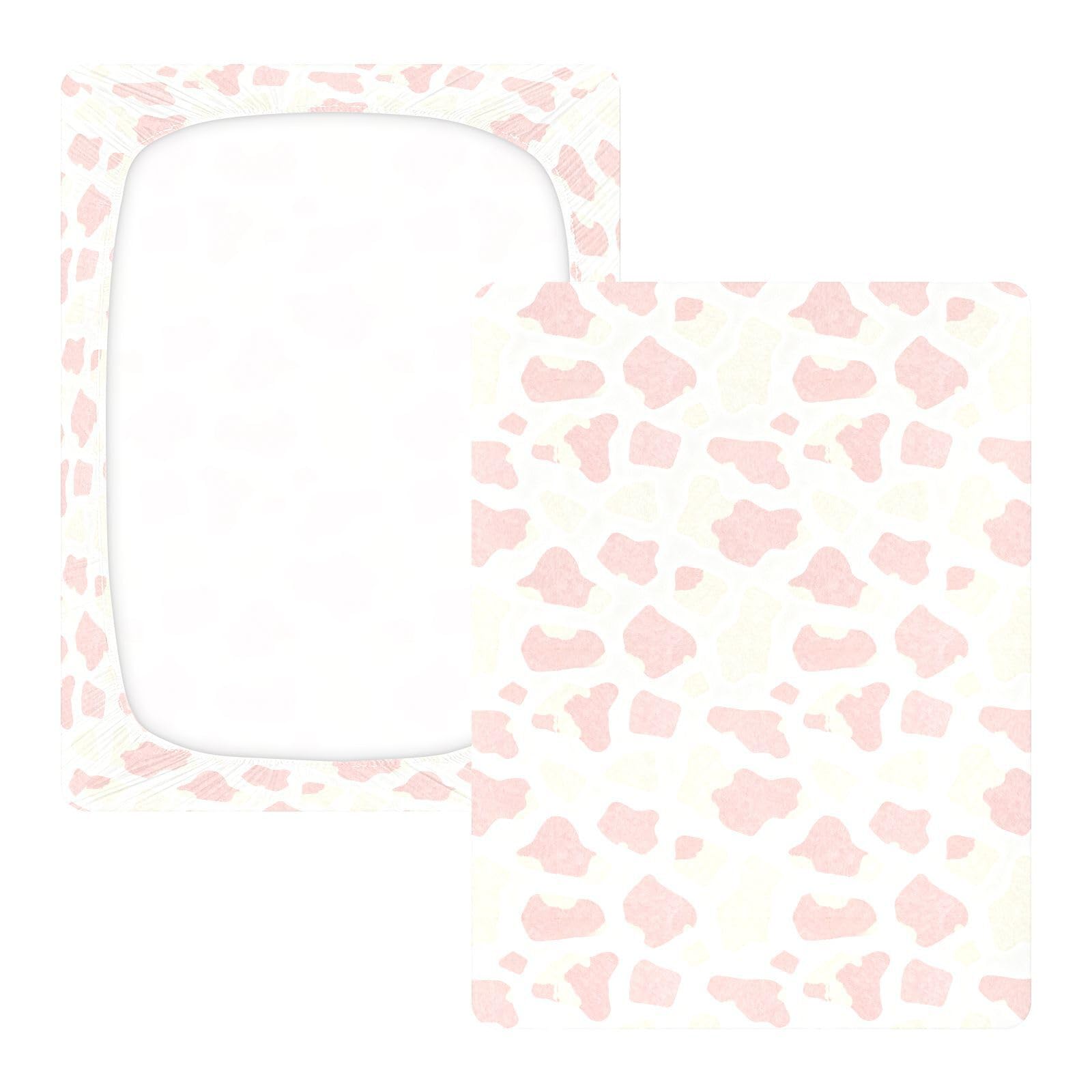 Sábanas abstractas de algodón para cuna con estampado de piel de vaca, color rosa bebé, para bebés, niños y niñas, sábana de colchón de cuna ultrasuave para decoración de guardería, 1 paquete de juego