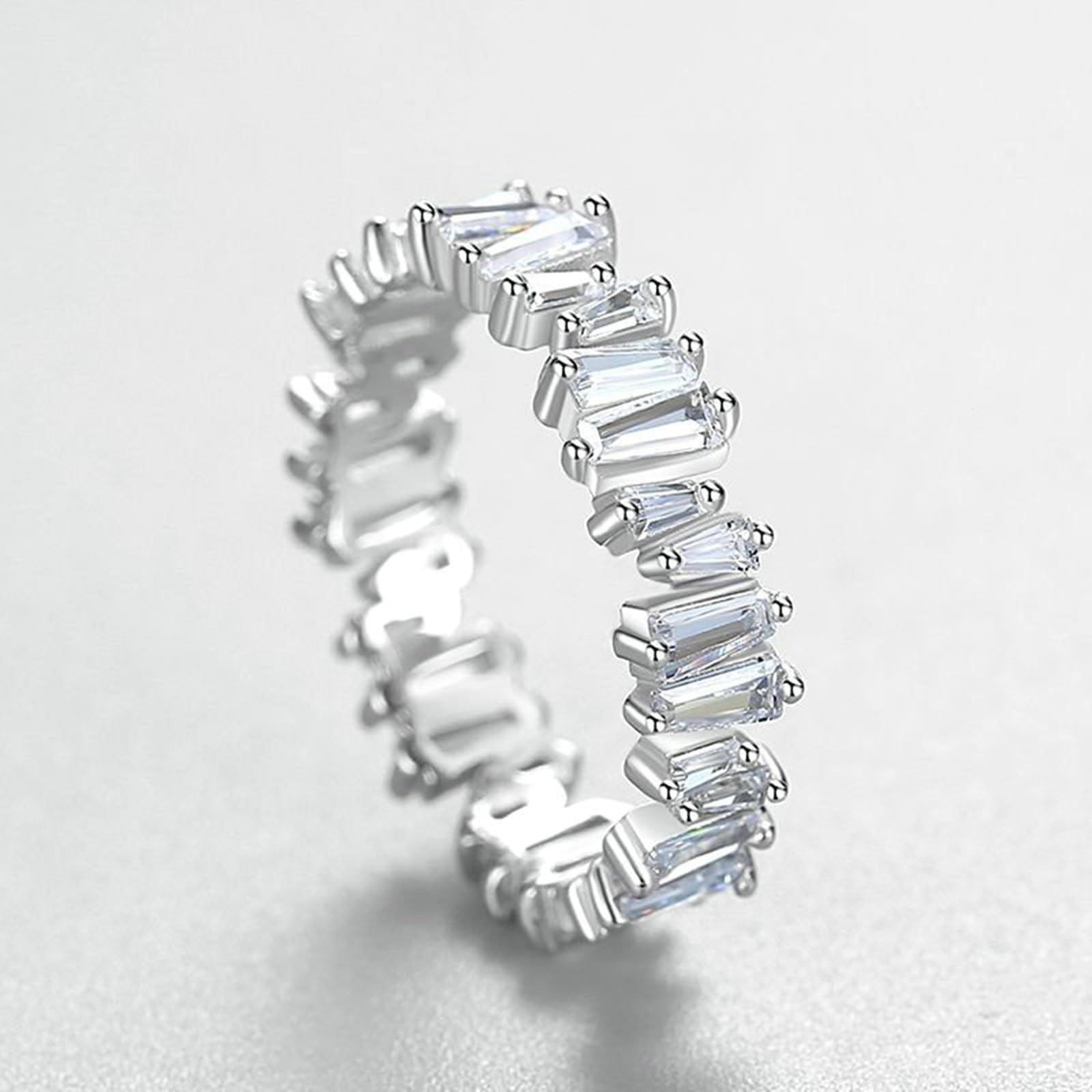 Anillos de ópalo de oro blanco para mujer, banda de eternidad completa de moissanita, anillos de oro real de 18 quilates para mujer, talla H 1/2-V 1/2