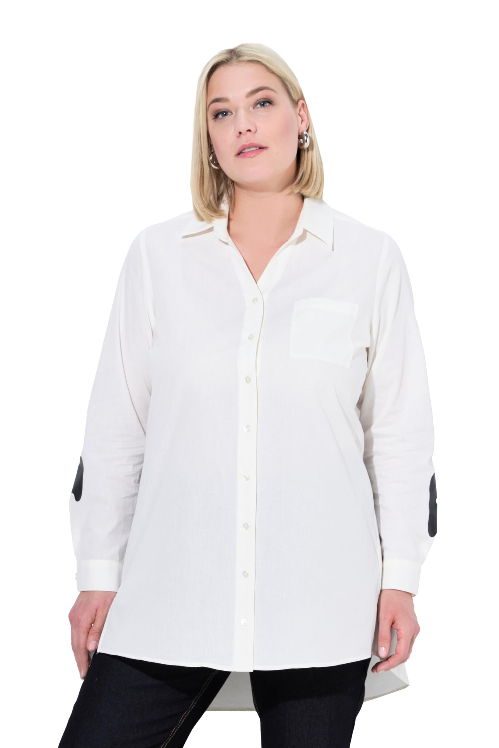 Ulla Popken Damen große Größen Übergrößen Plus Size Longbluse, Rücken-Schriftdruck, Hemdkragen, Langarm 837677