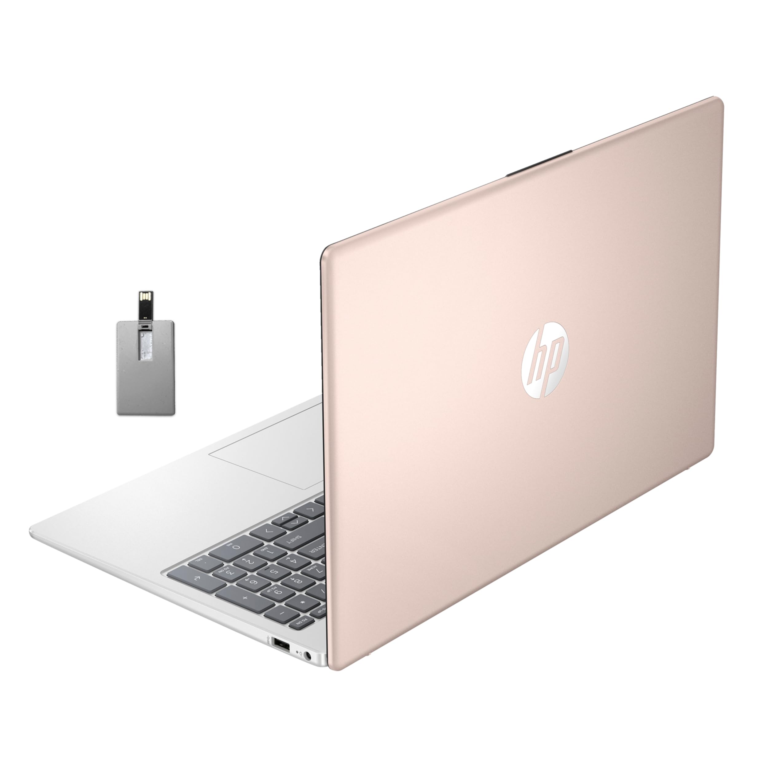 HP 15.6" FHD Laptop, AMD Ryzen 5 7520U, 8GB LPDDR5 RAM, 1TB SSD, AMD Radeon Graphics, Numeric Keypad, 720p HD Webcam, Wi-Fi 6, Windows 11, Rose Gold, 32GB Hotface USB Card