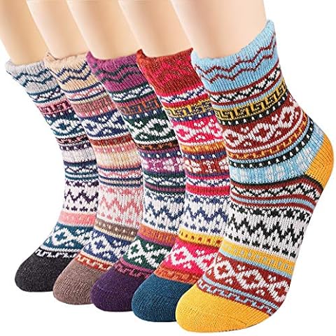 AUGOLA Thermal Winter Womens Socks 5 Pairs Womens Knitting Ladies Socks Winter Thick Warm Socks Vintage Style Soft Cotton Thick Woman Bed Sock, Christmas Best Gifts for Winter Cover