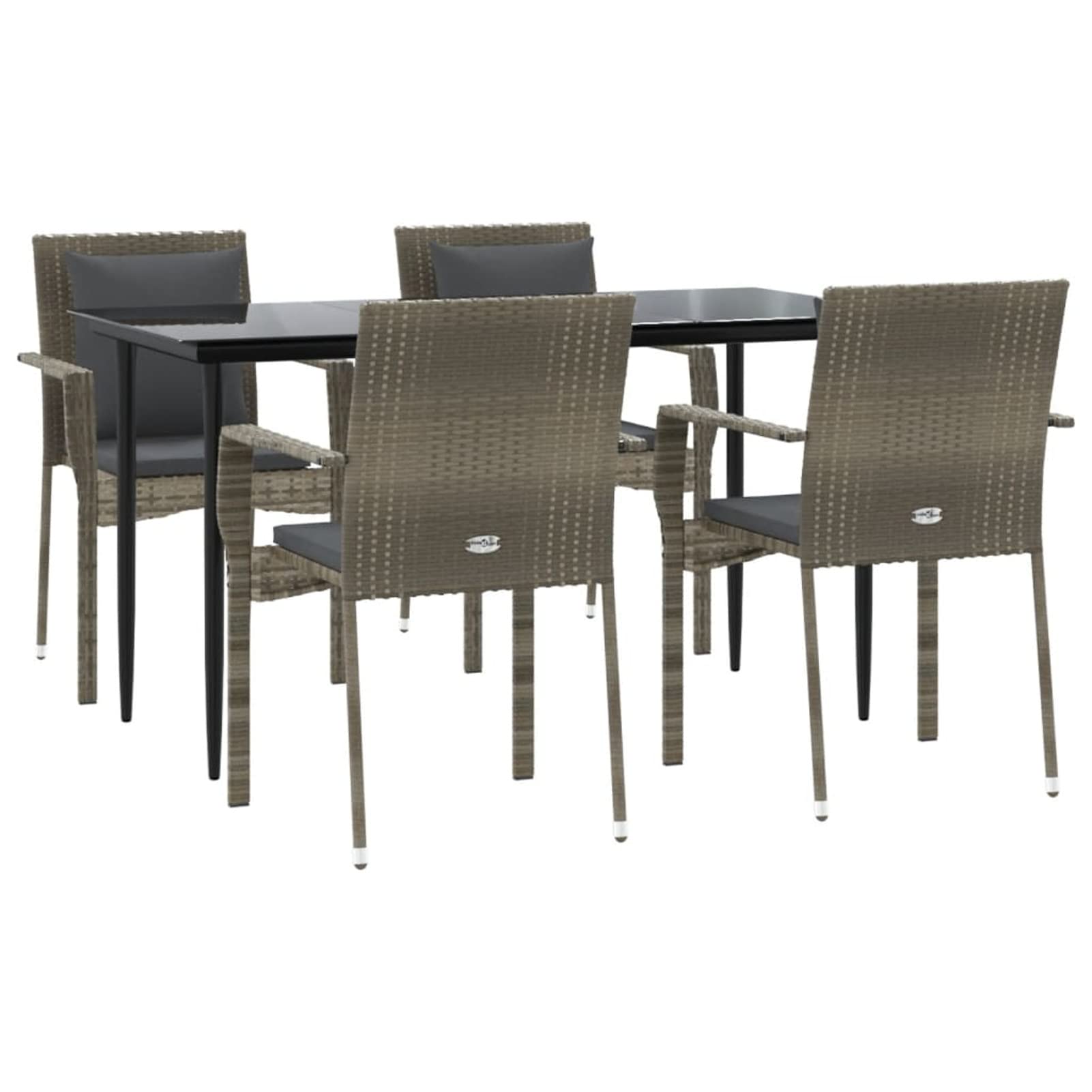 3185103 Set da Pranzo Giardino 5pz Nero e Grigio con Cuscini Polyrattan Testata in Legno,Testata Letto Matrimoniale Muebles Dormitorio Spalliera Letto Testiere per Letto Matrimoniale