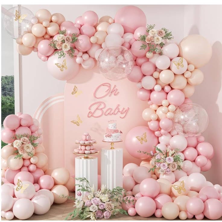 Kit de Arco de Globos Rosas, 108 Pcs Globos de Cumpleaños con Globos Naranja y Transparente, Decoración de Cumpleaños, Rosa Arco Globos Cumpleaños Mujer, Globos san Valentin, Baby Shower Niña, Boda