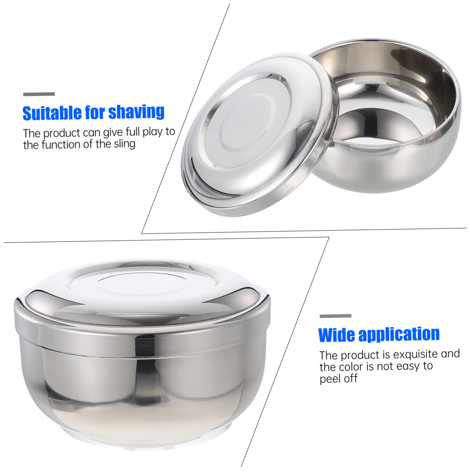 PACKOVE 2 Piezas Tazón de Afeitar Inoxidable con Tapa Contenedor Resistente para Jabón de Afeitar Diseño y Antideslizante para Espuma Casa