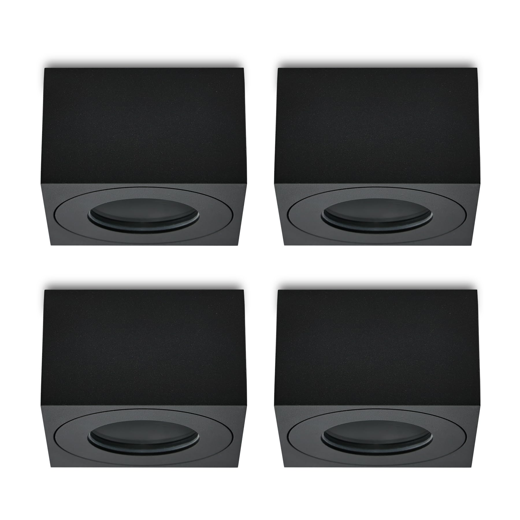 KYOTECH Faretto da soffitto a LED Quadrata IP44 Ø80*80 * 50mm Apparecchio a Plafone Plafoniera per moduli LED Spot Alluminio per Bagno Soggiorno Cucina, lampadine non incluse,Nero Set da 4