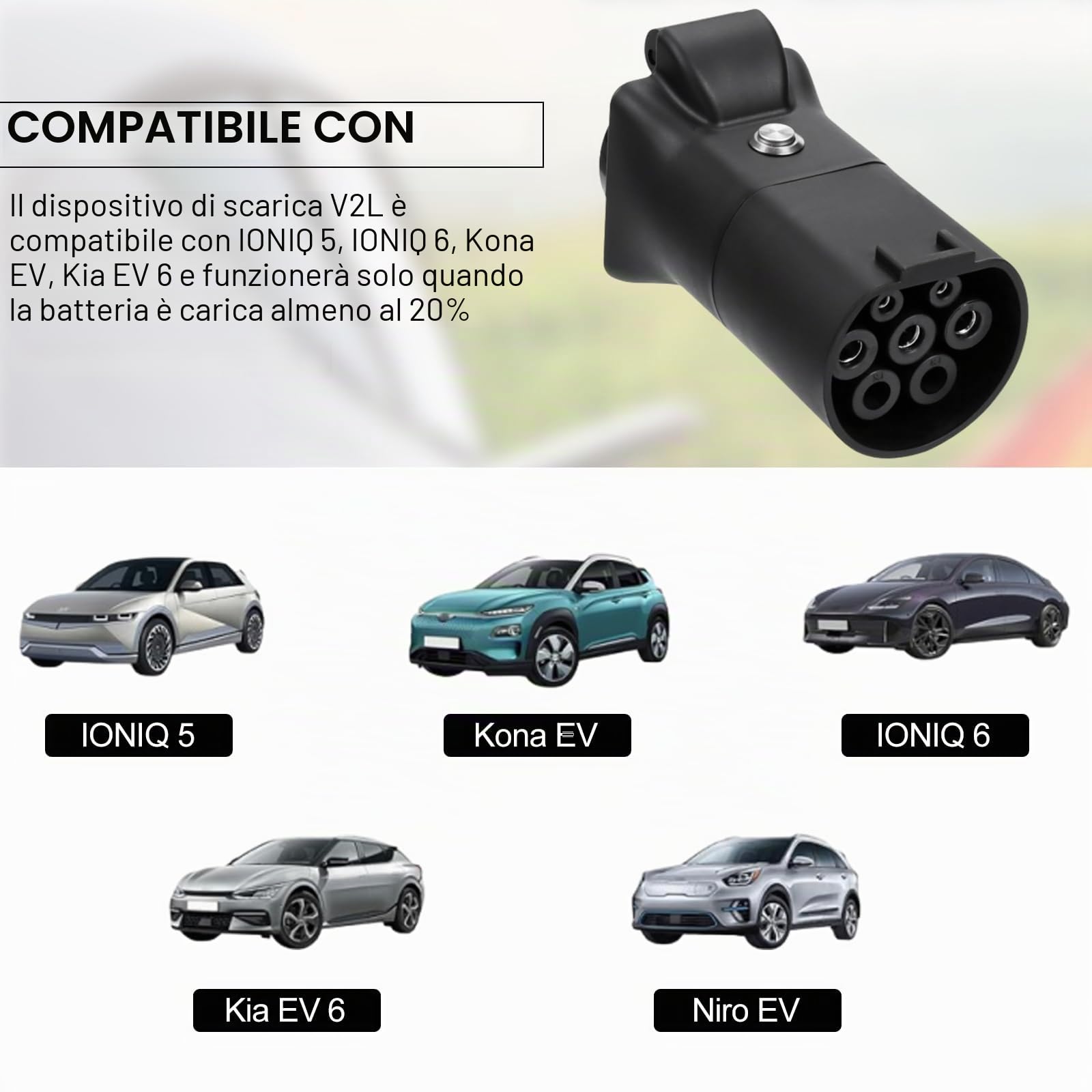 V2L Adattatore per Kia EV, tipo 2 a schuko, 3,5 kW 16 A 220 V, adattatore di scarica dell'alimentazione mobile da campeggio