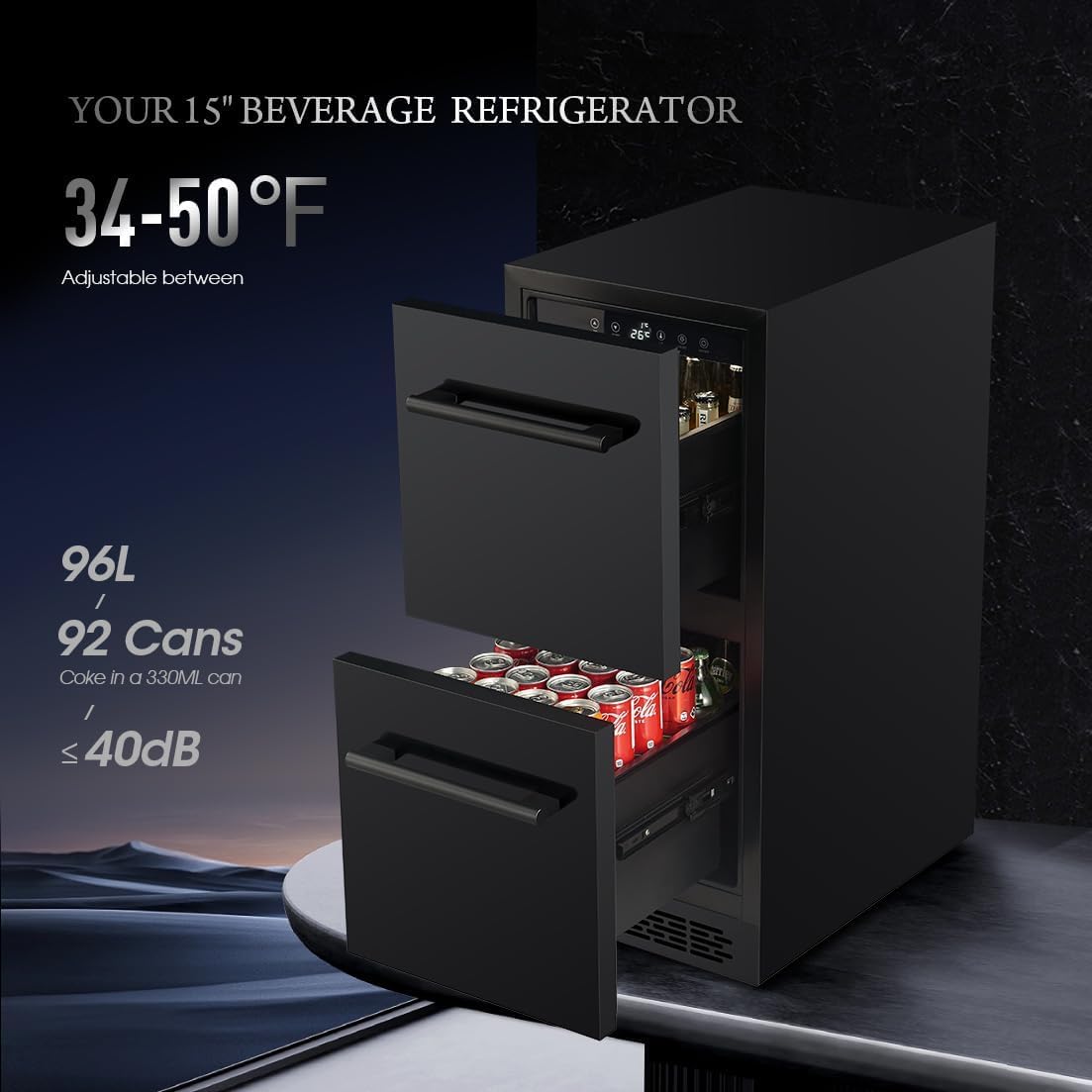 Vesgolden 15 Inch Double Drawer Drawer Refrigerator Under Counter Beverage Refrigerator, Indoor/Outdoor Fridge For Patio, Kitchen & Bar, Weatherproof on Fridge.com - View 6
