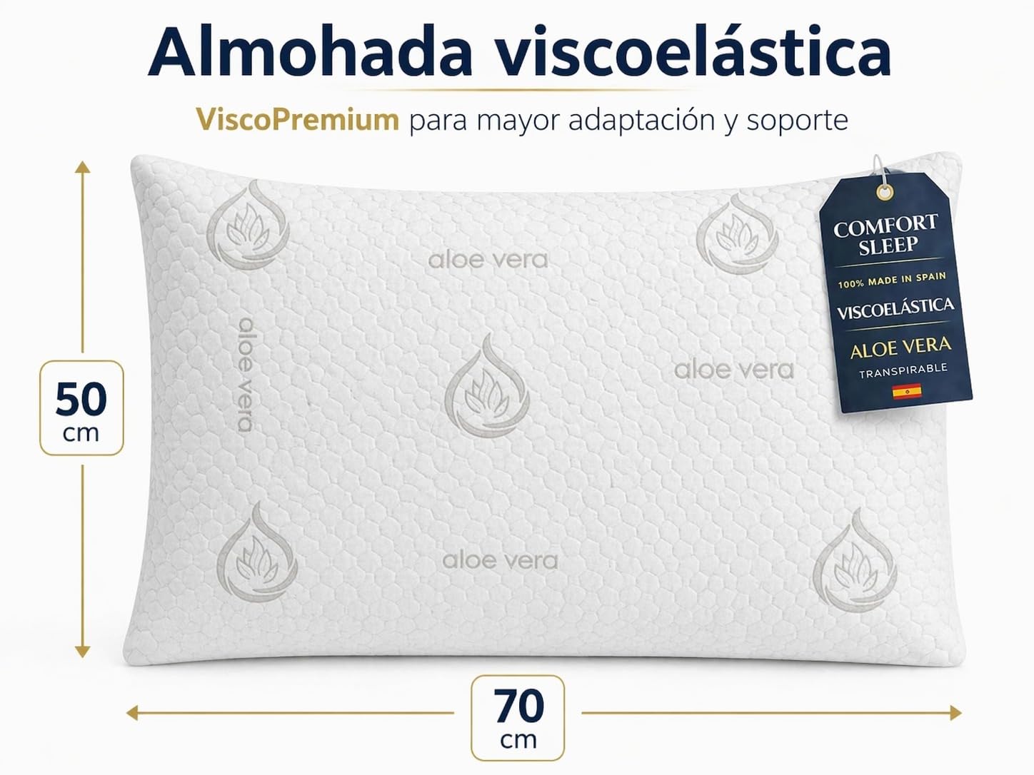 Dear Friend | 2 Almohadas Viscoelásticas 50x70 cm Memory Foam Adapatable Cuello y Termorreguladoras – Almohada Viscoelástica Aloe Vera Transpirable Doble Fundas desenfundables y núcleo viscoelástico
