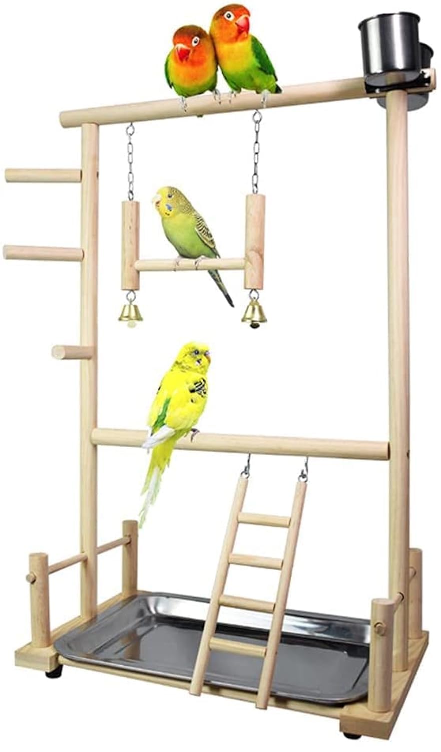 Supporto per pappagalli, parco giochi per uccelli, in legno, con scaletta con giocattoli, per piccoli parrocchetti, calopsitte, conuri, fringuelli, pappagallini