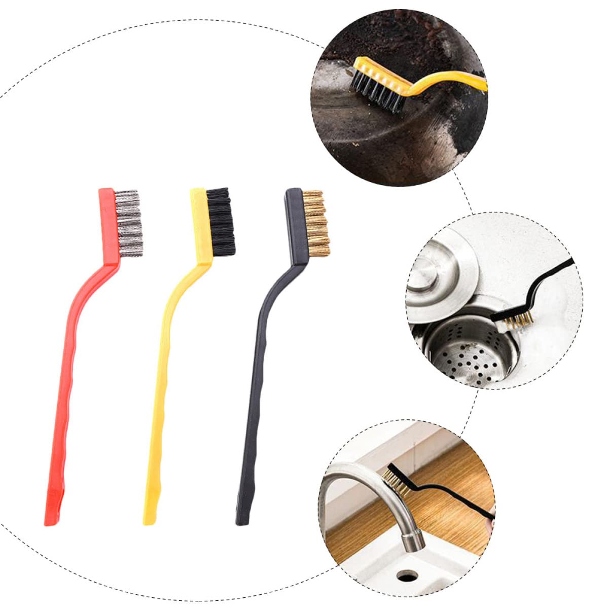 Mini-draadborstelset, dubbele krasborstel voor het reinigen van zweetslakken, roest en stof, roestvrij staal, messing en nylon draadborstels voor de ovenreiniging met handvat, 9 stuks Mini-draadborstelset, dubbele krasborstel voor het reinigen van zweetslakken, roest en stof, roestvrij staal, messing en nylon draadborstels voor de ovenreiniging met handvat, 9 stuks