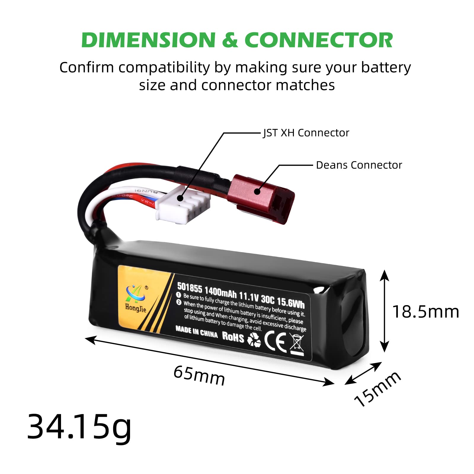 RunCam 11.1V LiPo Airsoft Battery: 1400mAh 30C Rechargeable Battery with with T-Plug Connector for Airsoft Guns Airsoft Rifle