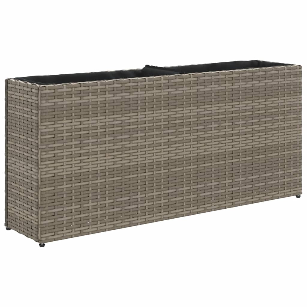 vidaXL Garden Planter with 2 Pots, Plant Pot for Patio Balcony Terrace, Flower Pot for Flower Herb Plant, Outdoor Planter Box, Grey Poly Rattan
