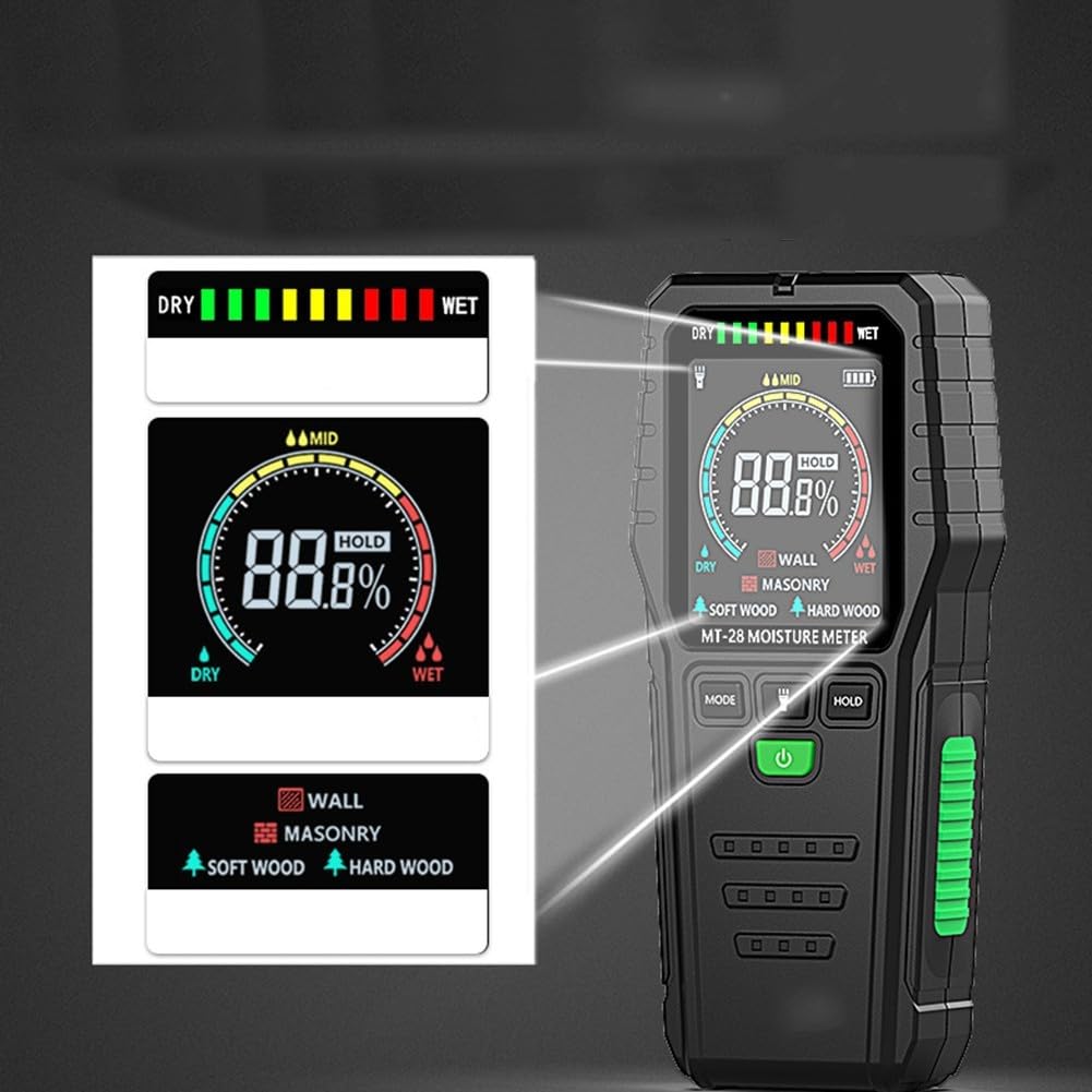 Misuratore di Umidità MT28 Non Distruttivo per e Muratura con Acustico - Schermo LCD a 2.7 Pollici