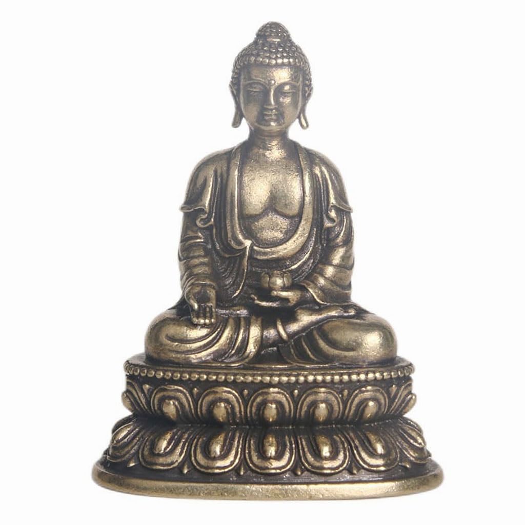 Antique Brass Medicine Buddha Statue Tabletop Decoration, Religious Worship Statues, Household Crafts Collection，1pcs
