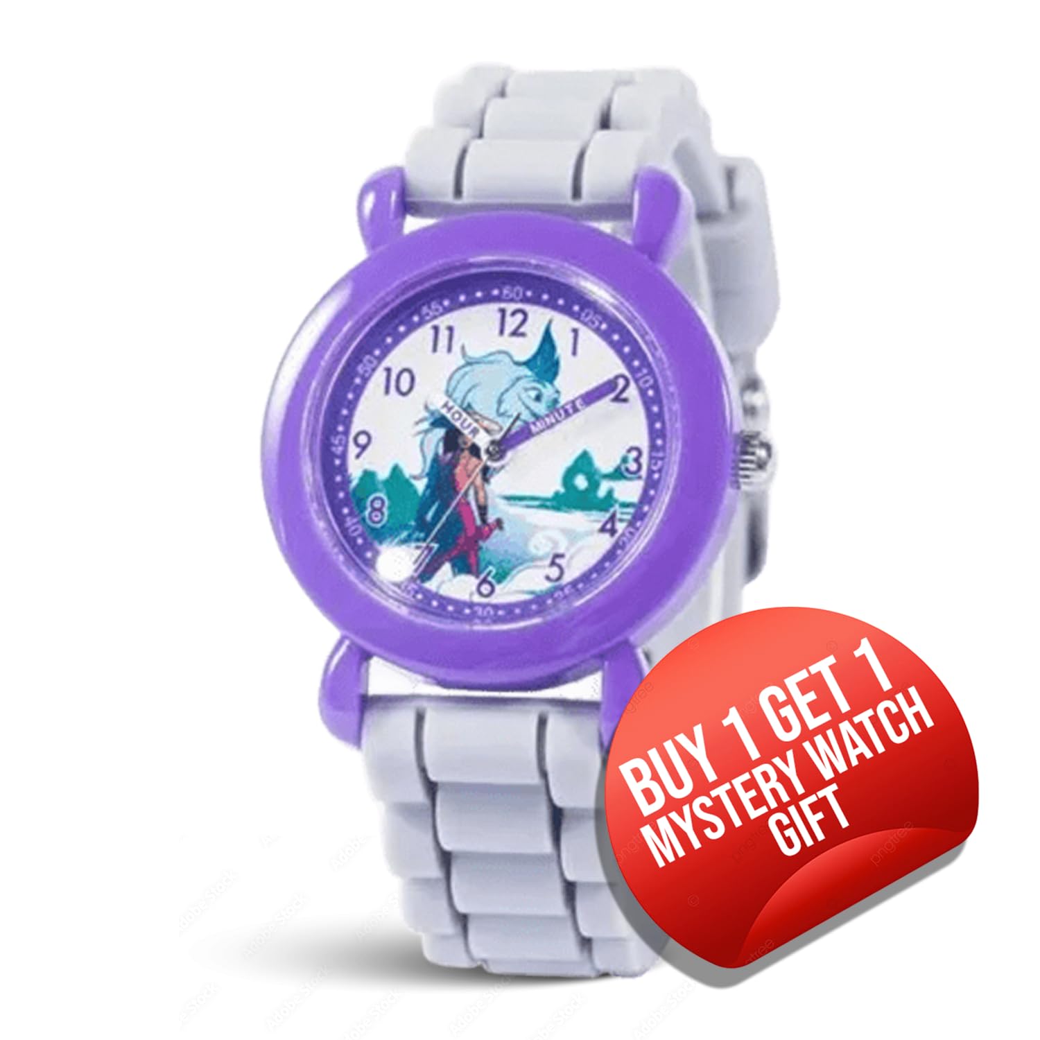 Disney Raya and The Last Dragon Orologio per bambini dai 3 ai 7 anni con quadrante con personaggi magici - Ottimo regalo per i giovani fan - Quadrante di facile lettura, lunetta viola e cinturino in