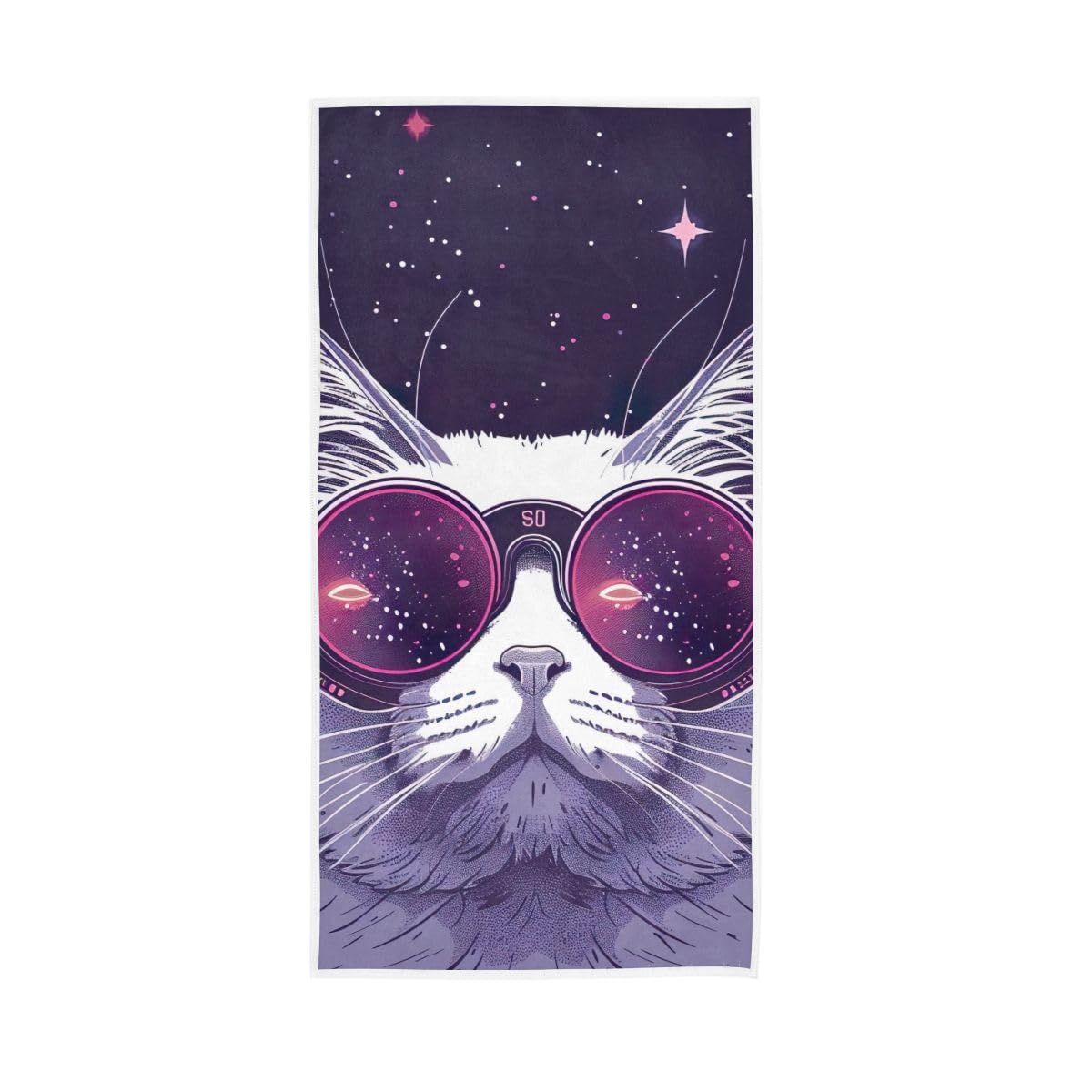 LSRCPD White Cat with Glasses Hand Towels and Washcloths for Bathroom, Hand Towels for Bathroom, Travel, Camp, Hotel, Spa 15 x 30 Inches