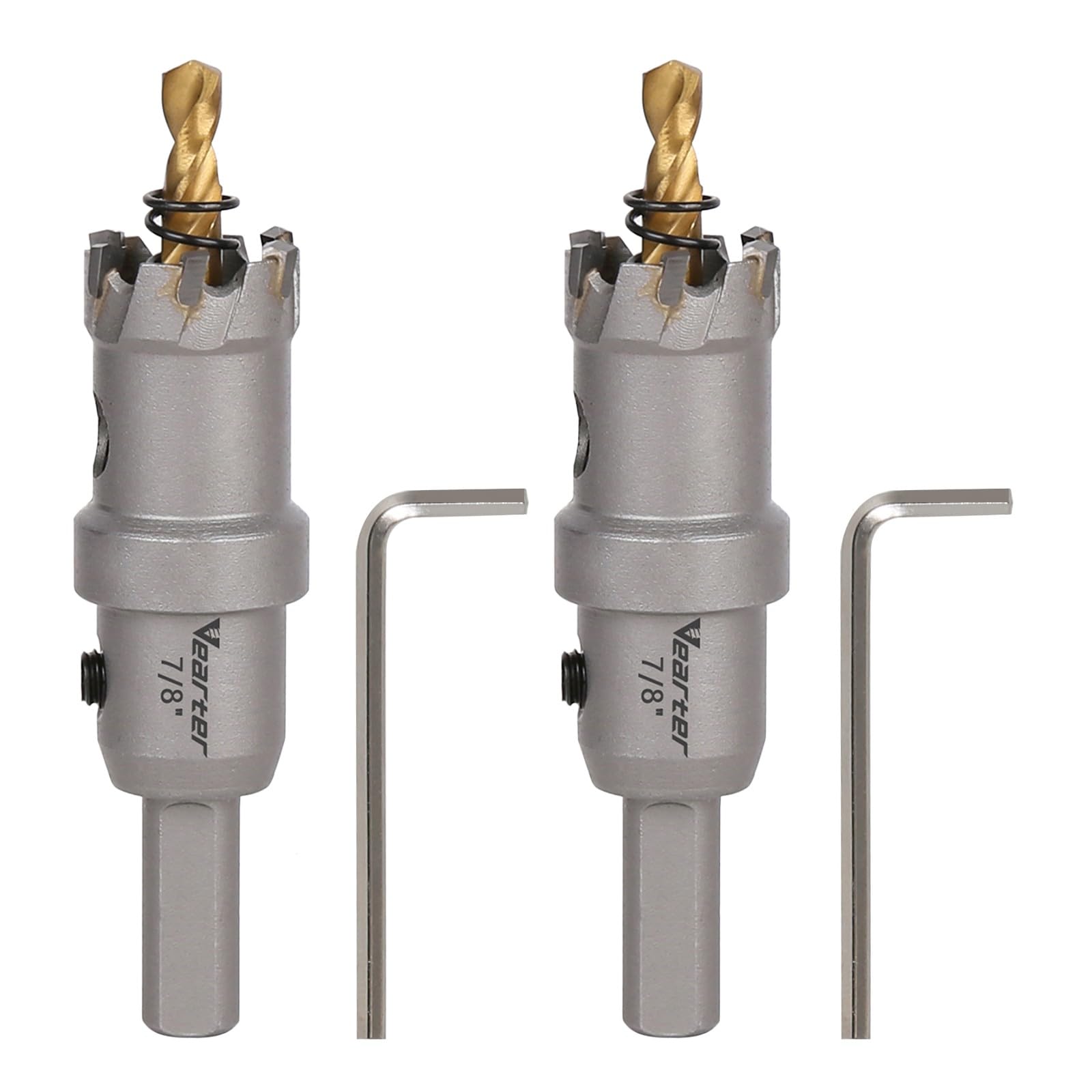 Vearter 2PCS 7/8'' Carbide Hole Saw for Hard Metal, Tungsten Carbide Tipped Hole Cutter with Pilot Drill Bit for Stainless Steel, Iron, Aluminum,