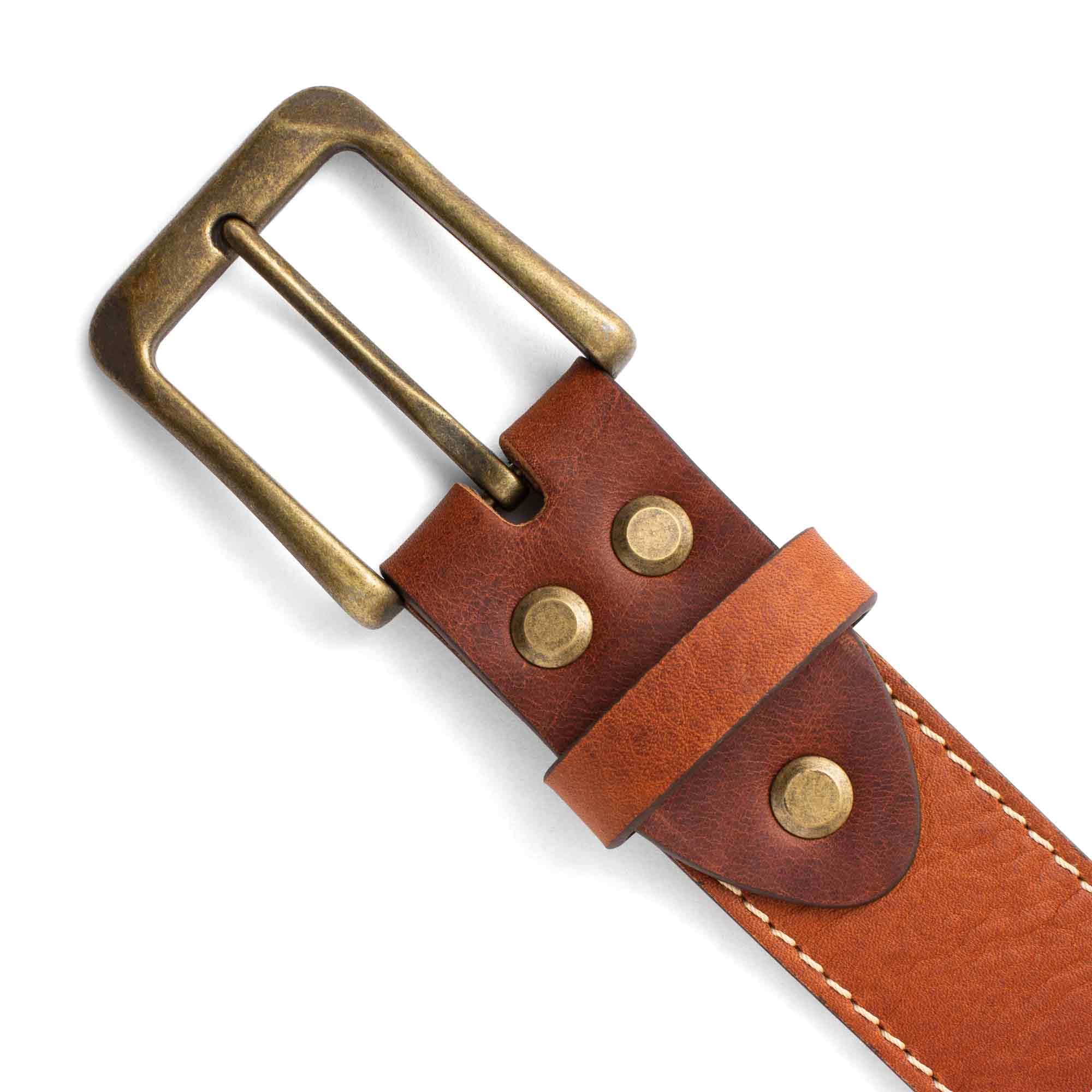 PEGAI McTROY 100% Full Grain Leather Belts for Men, Handmade, Buckle Design | Men's Leather Belt Ideal for Casual and Formal Wear l Irving [Stitched Rust, 54 (fits jeans 52)]