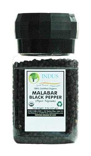 Granos de pimienta negra de Indus Organics Malabar de alta calidad, alta pureza, envasados naturalmente