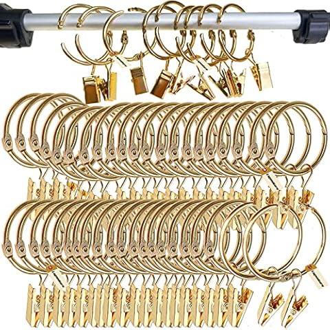 Lsgoodcare Öffnungsbare Vorhangclips mit Ringen, goldfarben, 32mm, 40 Stück, Starke Metall-Deko-Vorhangclips, rostfreie Vorhang-Öffnungs-Clip-Ringe Cover