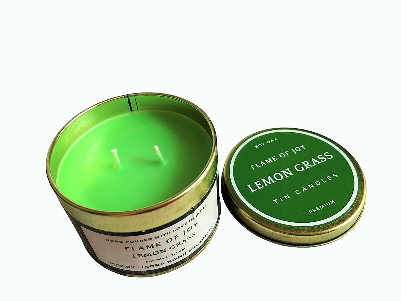 Lemon Grass Scented Soy Wax Tin Candle/Luxury Soy Wax Scented Candle/Travel Tin Candle/Double Wicks Soy Wax Tin Candle for Gifting to Friends and Women/Burn time Upto 20 Hours